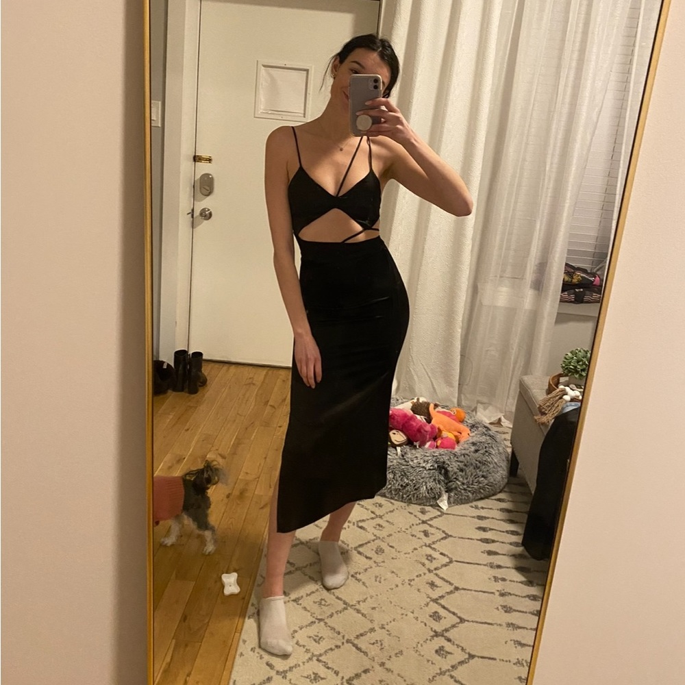Zara Black Cutout Strappy Midi Dress - Picture 2 of 8